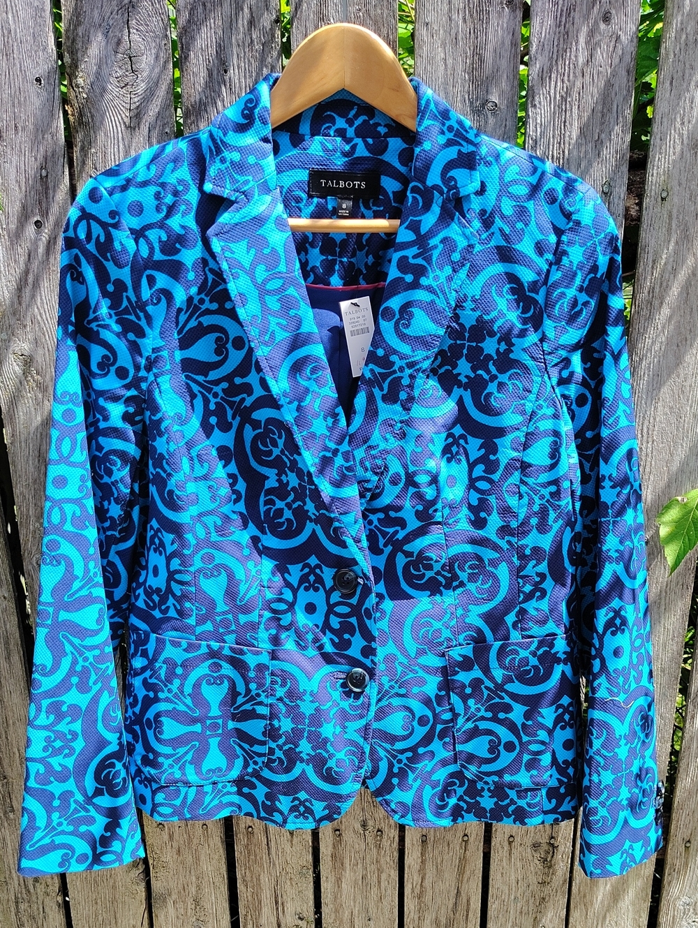 Talbots Turquoise and Navy Patterned Blazer